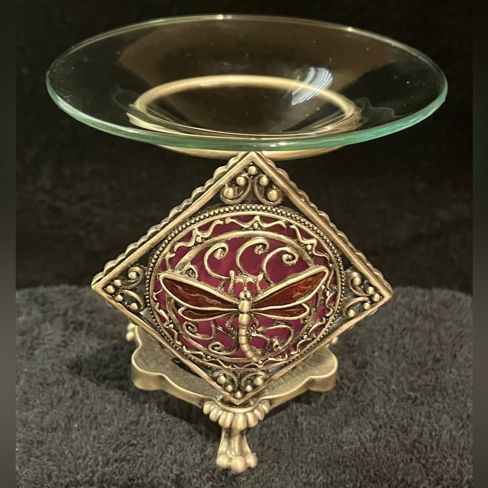 Decorative Glass and Metal Candle Holder Dragonfly Motif